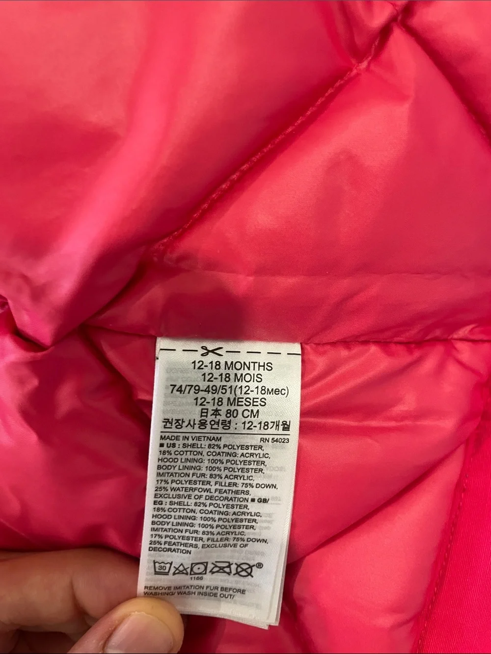 Gap 12-18 month toddler Hot Pink Hooded Winter Coat with Faux Fur Trim LIKE NEW